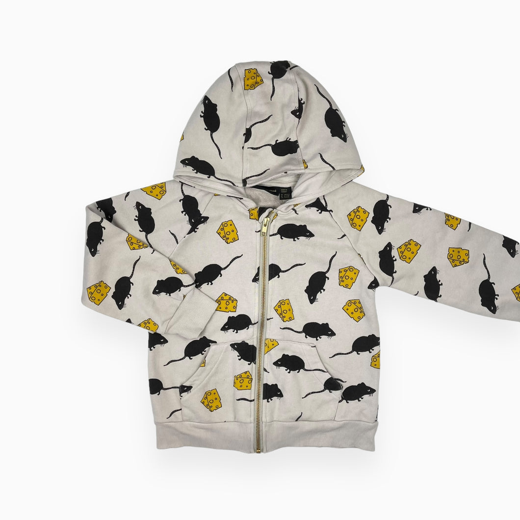 Veste grise à capuchon en coton french terry motif souris 6-7Y