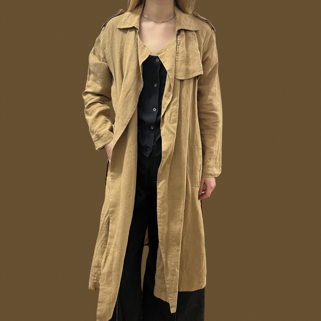 Trench long en lin pour femmes L