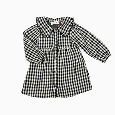 Robe à col claudine à vichy noir et greige 18-24M