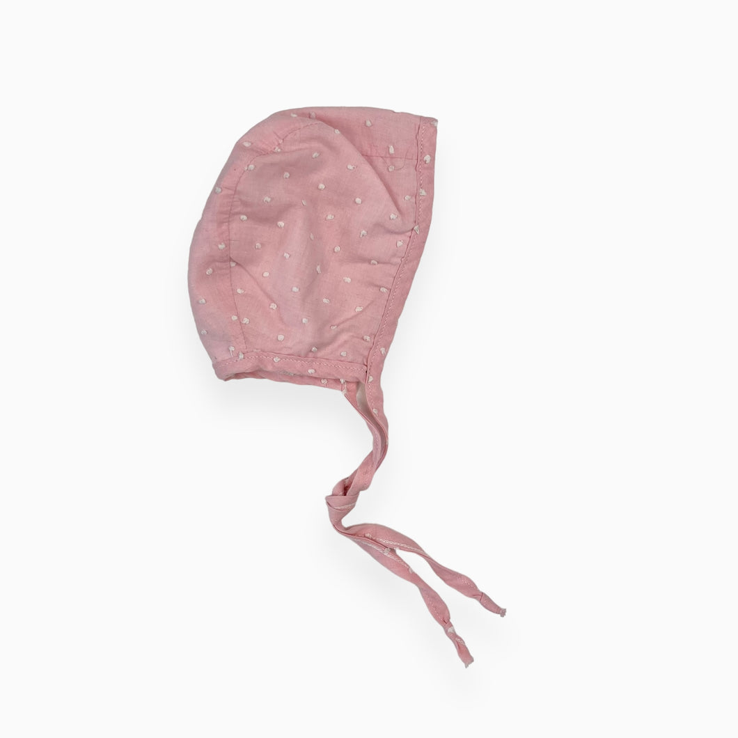 Bonnet rose à petits pois blancs brodés 0-3M