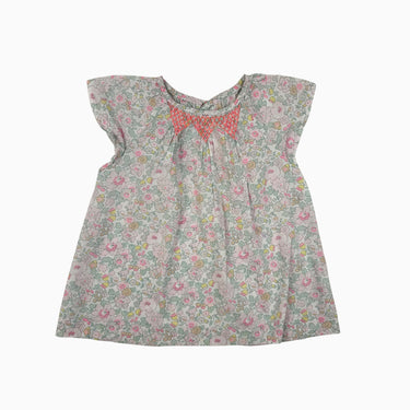 Blouse florale 'liberty' avec smock rose néon 6Y