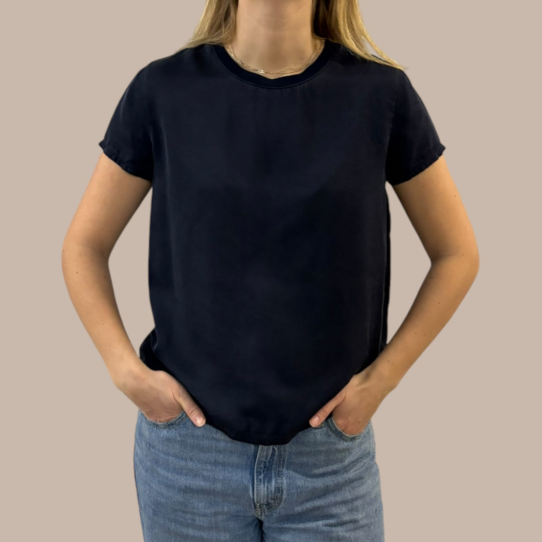 T-shirt marine 100% soie pour femmes Small