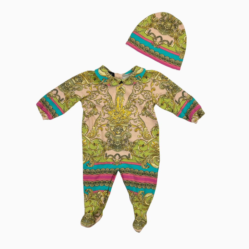 Pyjama et bonnet en coton extensible à motif emblématique 3-6M