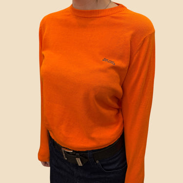 Pull orange en fin tricot de coton et lin pour femmes 34EU