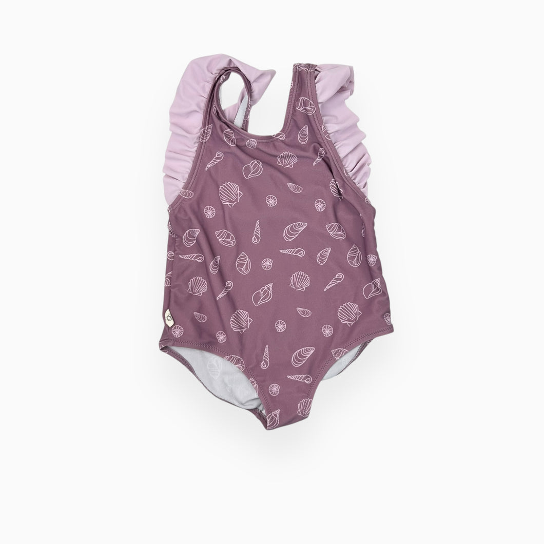 Maillot de bain mauve à volants motif coquillage 5Y