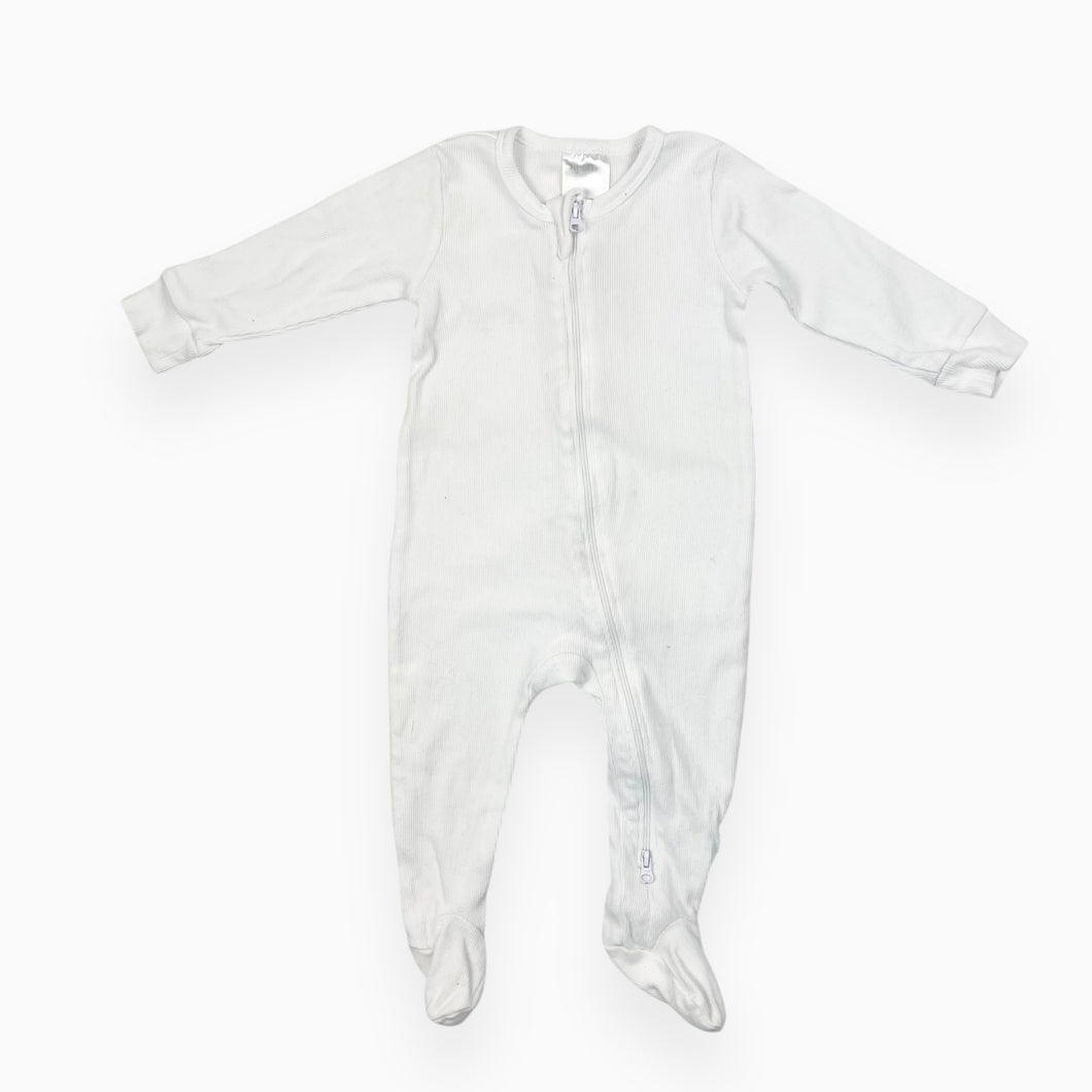 Pyjama blanc en coton bio côtelé 6-9M