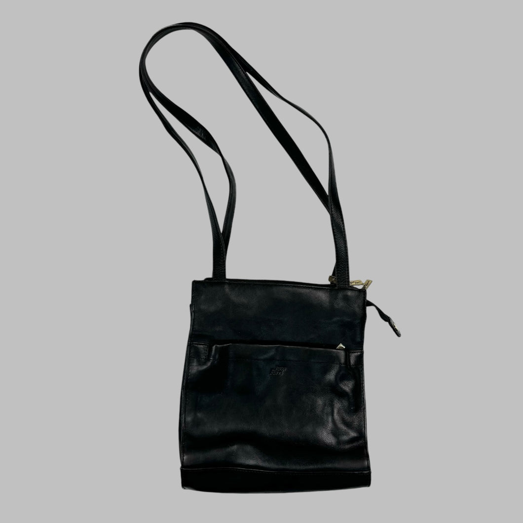 Sacoche noir en cuir vintage 24x30x10cm