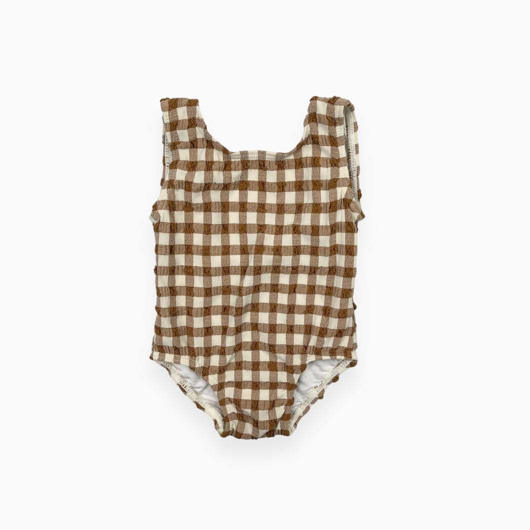 Maillot à motif vichy beige et caramel 3-6M