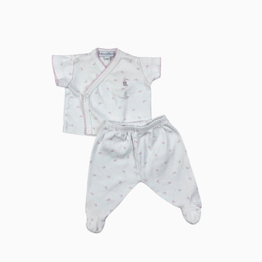 Ensemble blanc haut kimono et pantalon à pieds 'couronnes' en coton pima PM