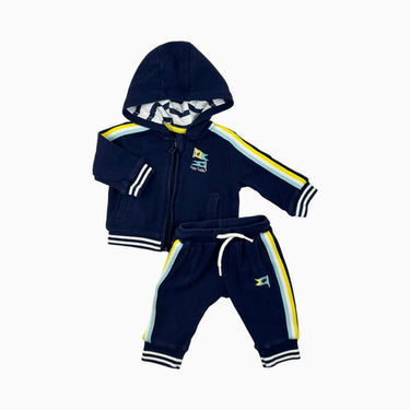 Ensemble veste à capuchon et jogger marine avec liseret jaunes et bleus 56CM 3M