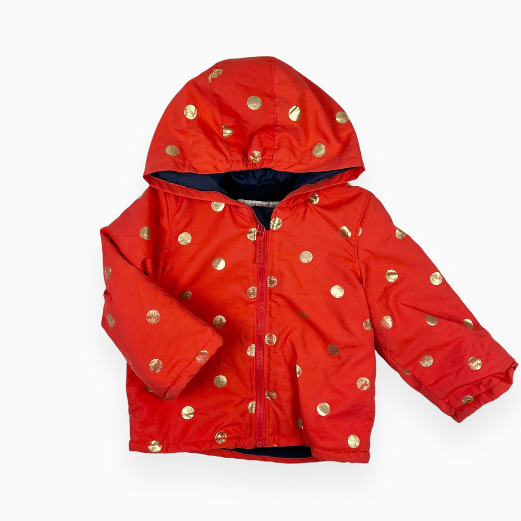 Manteau mi-saison rouge à pois dorés doublé en polar 24M