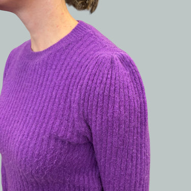 Pull violet en tricot de mohair, laine et poly fait en Italie pour femmes S-M