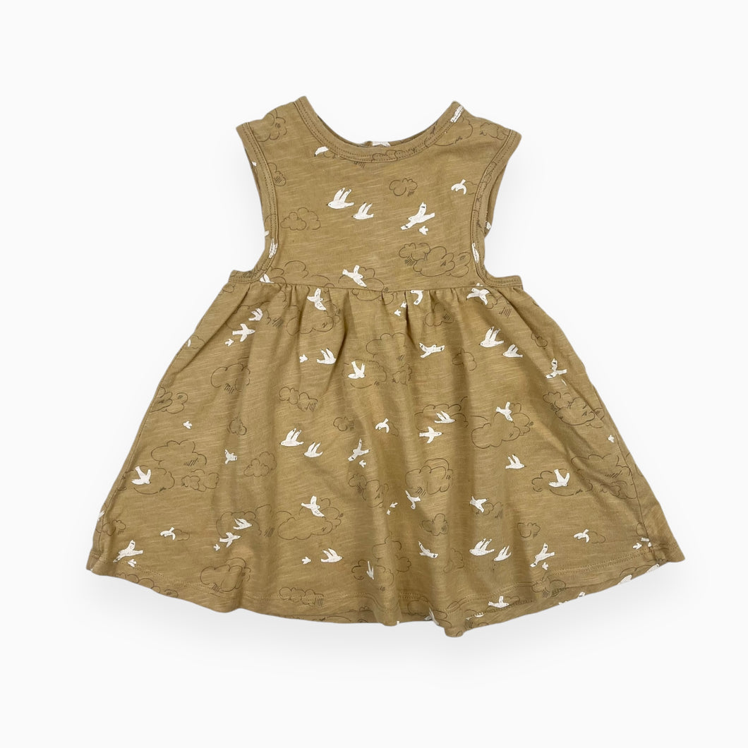 Robe tan en coton à imprimé envolées d'oiseaux 12-18M