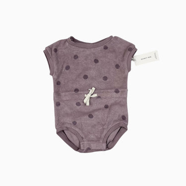 Barboteuse vieux-mauve à pois en ratine 0-3M