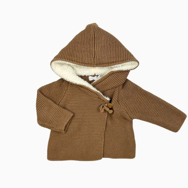 Veste à capuchon 'kimono' latté en tricot de coton et peluche 3-6M