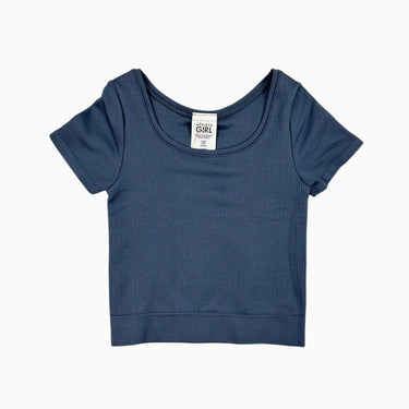 T-shirt sport cropped bleu-gris côtelé 6Y