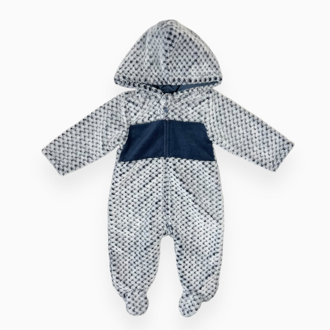 Combi à capuchon bleu marine et gris en peluche 3-6M