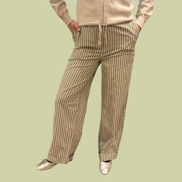 Pantalon taupe à rayures bleu ciel en coton et poly pour femmes M