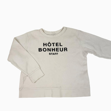 Pull blanc 'Hôtel Bonheur' en ratine 8Y