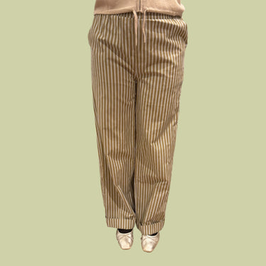 Pantalon taupe à rayures bleu ciel en coton et poly pour femmes M