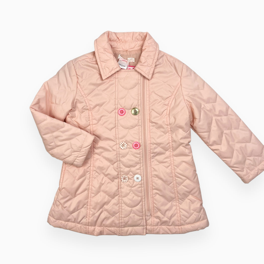 Manteau mi-saison rose perlé matelassé avec boutons de fantasie 3Y