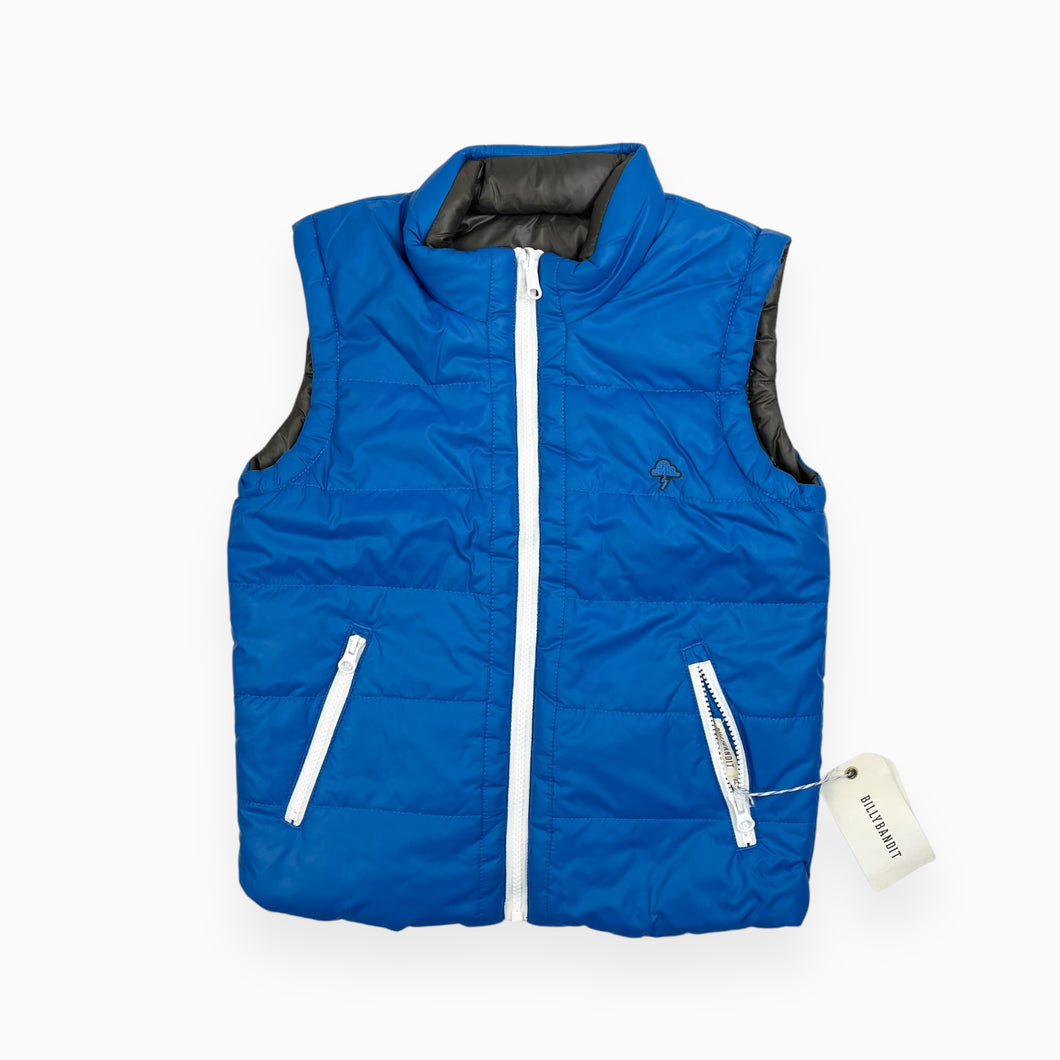 Veste sans manche style puffer réversible bleu royal et charcoal avec capuchon amovible 10Y