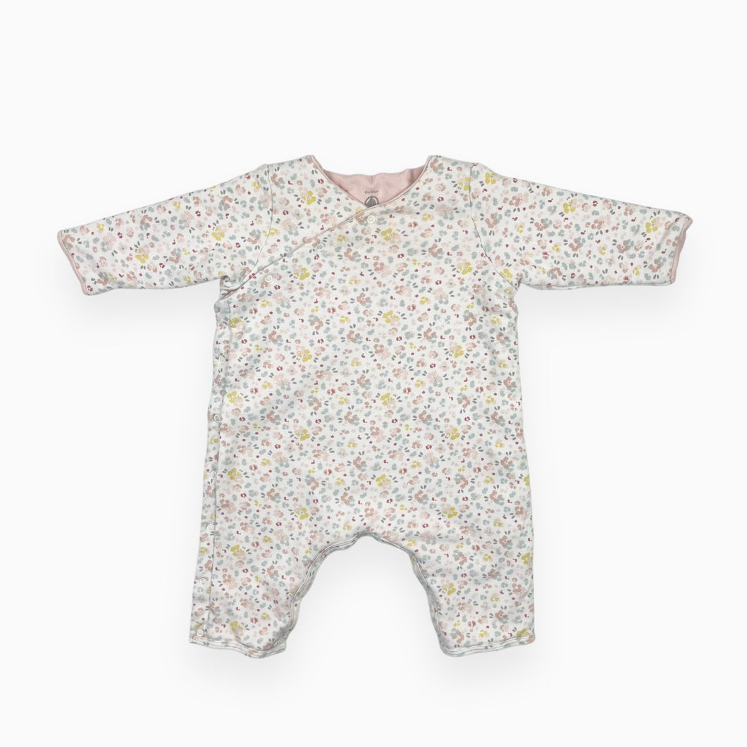 Combi matelassé en coton à motif floral rose pâle et jaune 6M