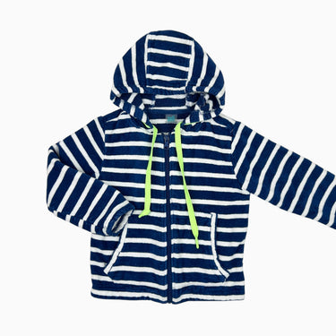 Veste à capuchon à rayures marine en ratine 6Y