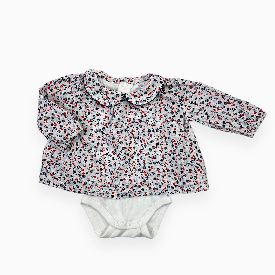 Blouse avec cache-couche intégré en coton à motif floral rouge, blush et bleu 1M