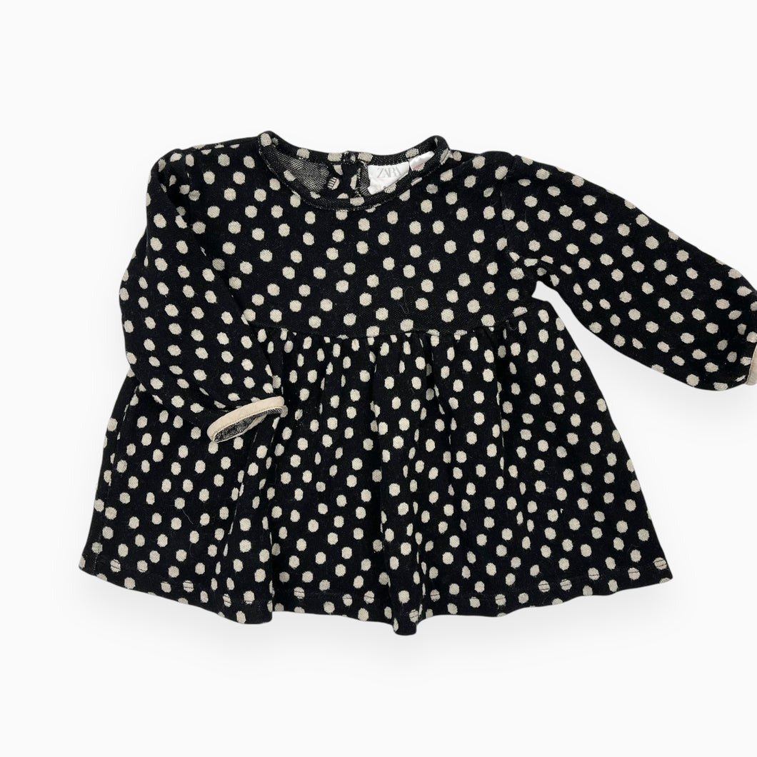 Robe style tunique noire en tricot de coton, poly et viscose à pois sables 9-12M