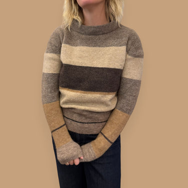 Pull beige rayé mohair,laine,poly pour femmes taille 2 M