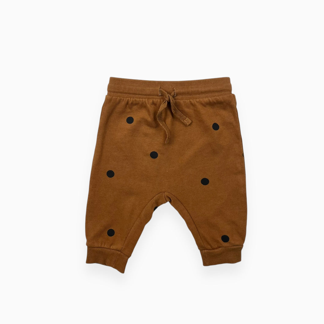 Pantalon caramel à pois noirs en coton bio 2-4M