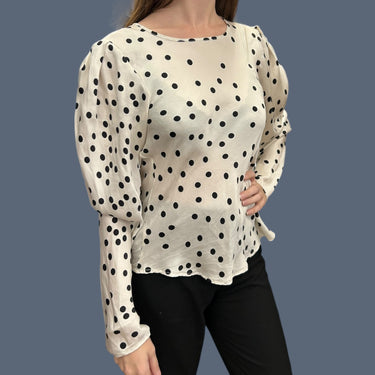 Blouse blanche à pois en soie pour femmes XS
