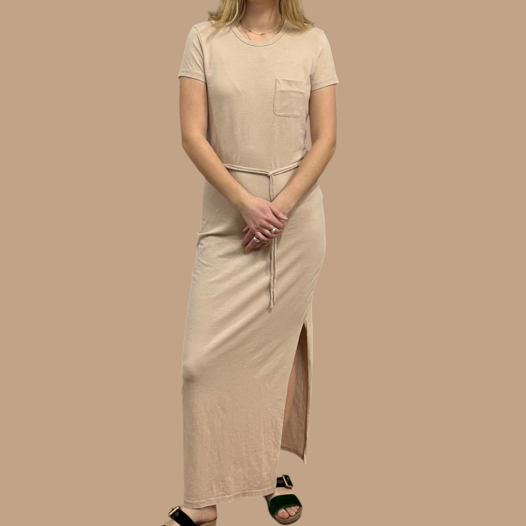 Robe beige maxi en coton fait au É-U pour femmes Taille 3 (L)