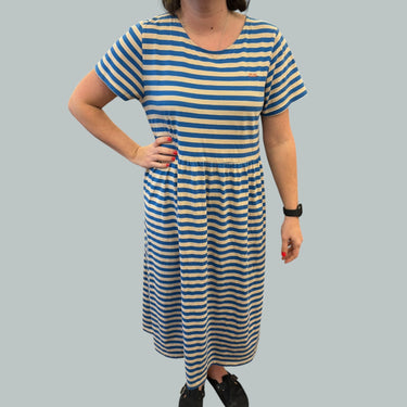 Robe maxi à rayures bleu et beige-rosé en coton pima pour femmes 42EU