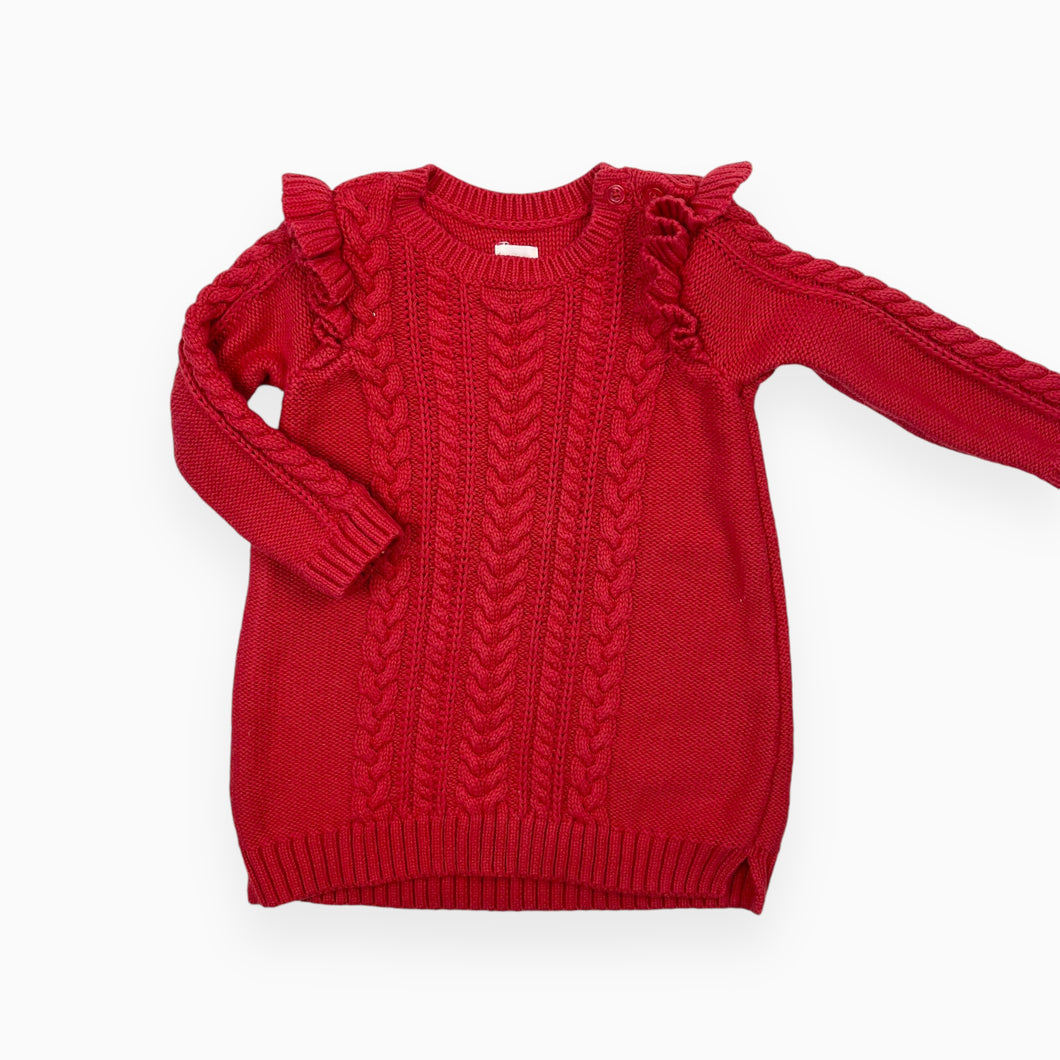 Robe rouge en tricot de coton torsadé 6-12M