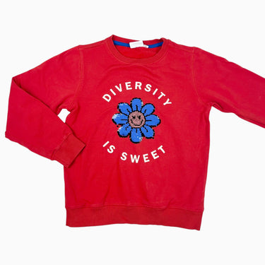 Pull rouge 'Diversity is sweet' paillettes 7-8Y
