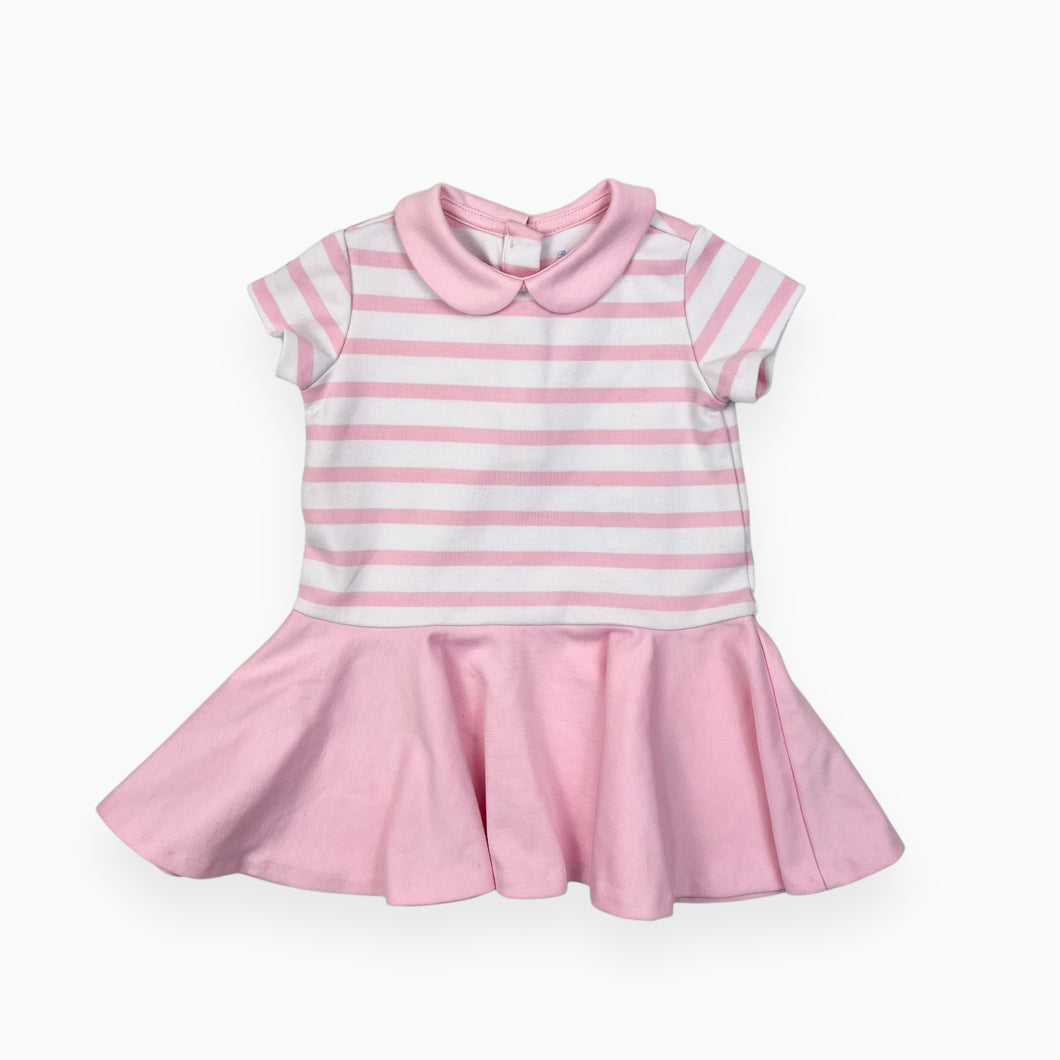 Robe en poly et viscose à col claudine à rayures roses 6M