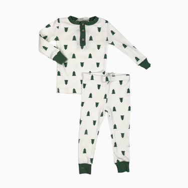 Pyjama vanille 'sapins' en coton bio 12M