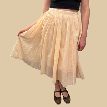 Jupe maxi rose pêche en coton et soie pour femmes T1 S