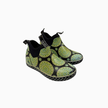 Bottines de pluie noires à motifs verts 12US