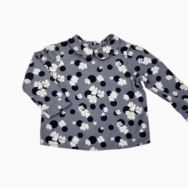Blouse à col claudine grise fleurie 3Y