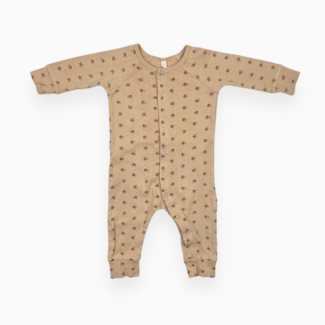 Pyjama beige en coton pointelle fleuri 3-6M