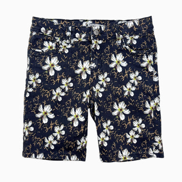 Bermuda noir en denim de coton à imprimé hibiscus 13Y