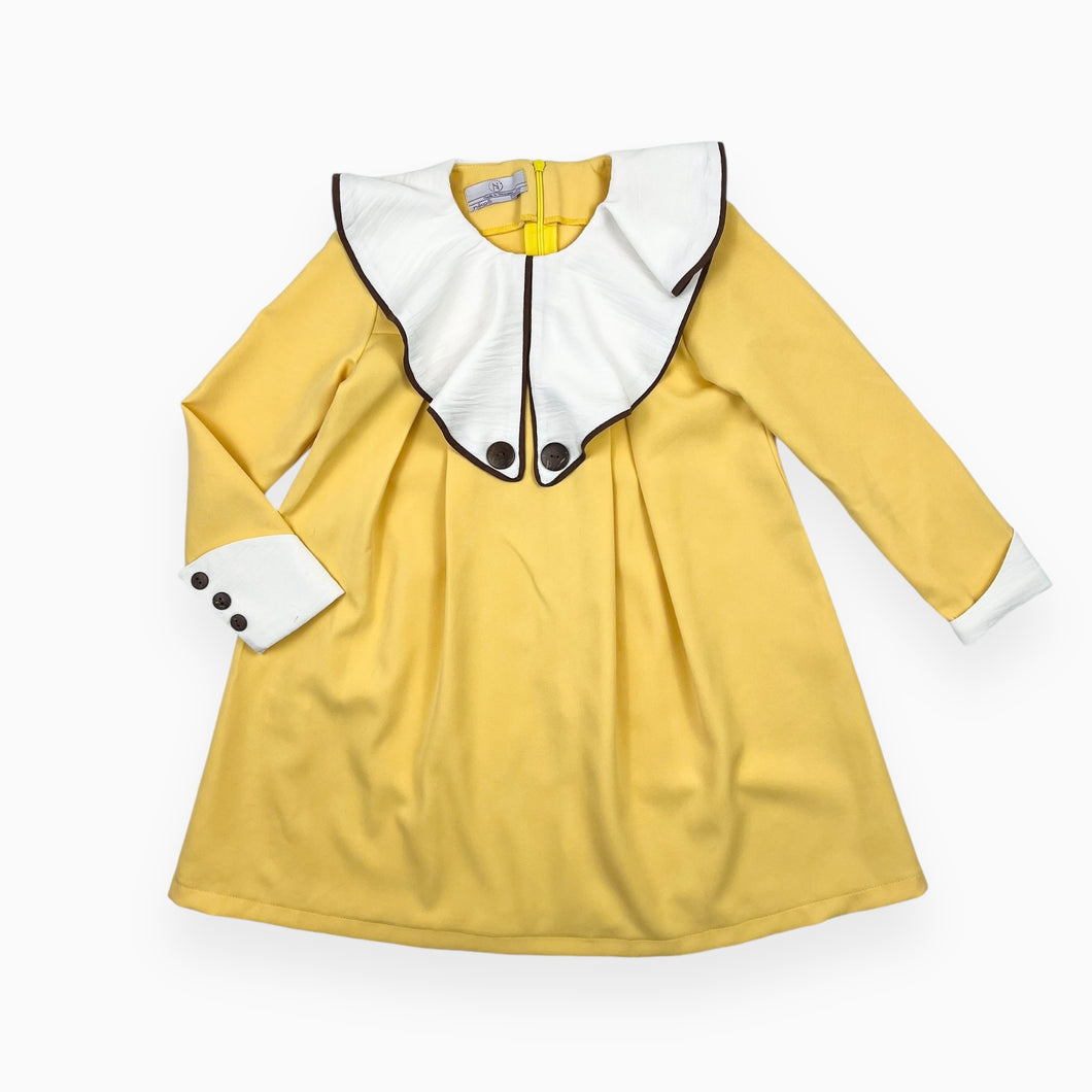 Robe jaune en coton et poly avec large col 5-6Y