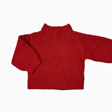Pull rouge en tricot de laine et acrylique 0-3M