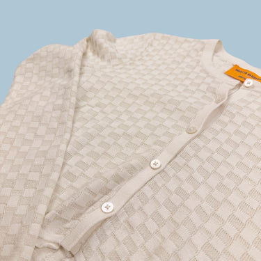 Cardigan 'damiers' vanille en tricot de coton et soie pour femmes S