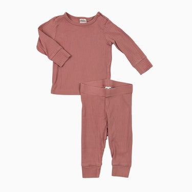Ensemble vieux rose côtelé 2-4M