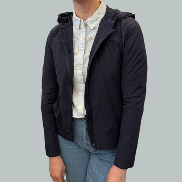 Manteau style coupe-vent marine profond à capuchon pour femmes 4US