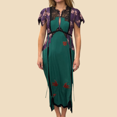 Robe maxi verte et mauve fleurie avec broderie en coton pour femmes 6US